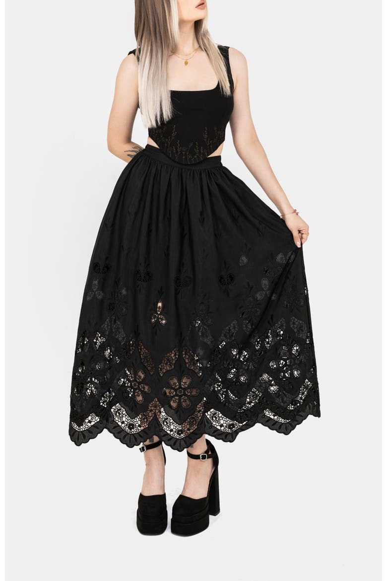 Maple Broderie Hem Maxi Skirt, Alternate, color, Black