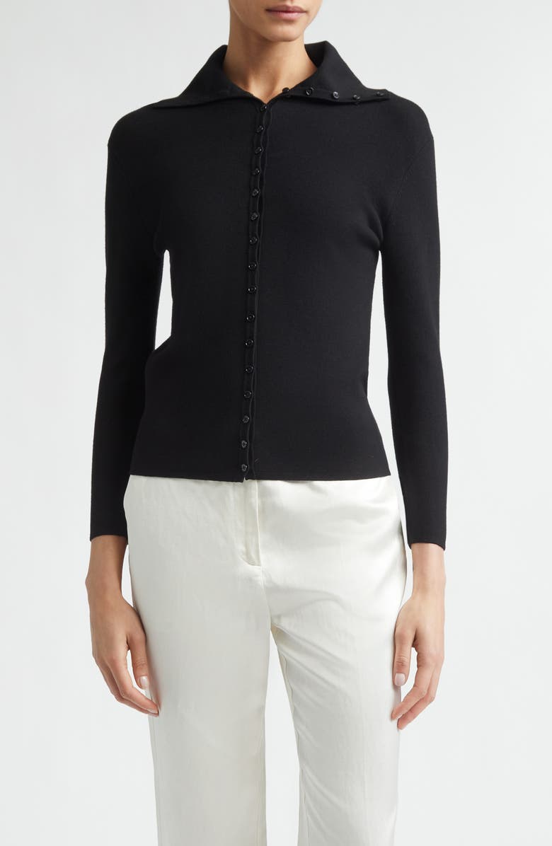 TOTEME Fitted Polo Cardigan, Main, color, Black