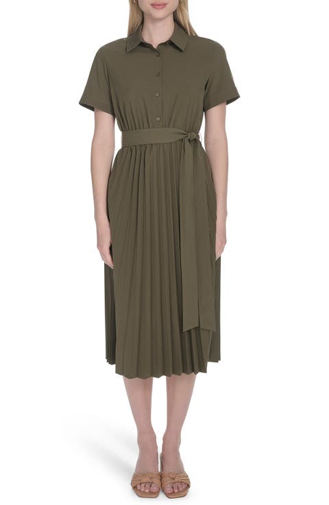 Short Sleeve Pleated Shirtdress