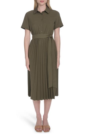 Calvin Klein Short Sleeve Pleated Shirtdress