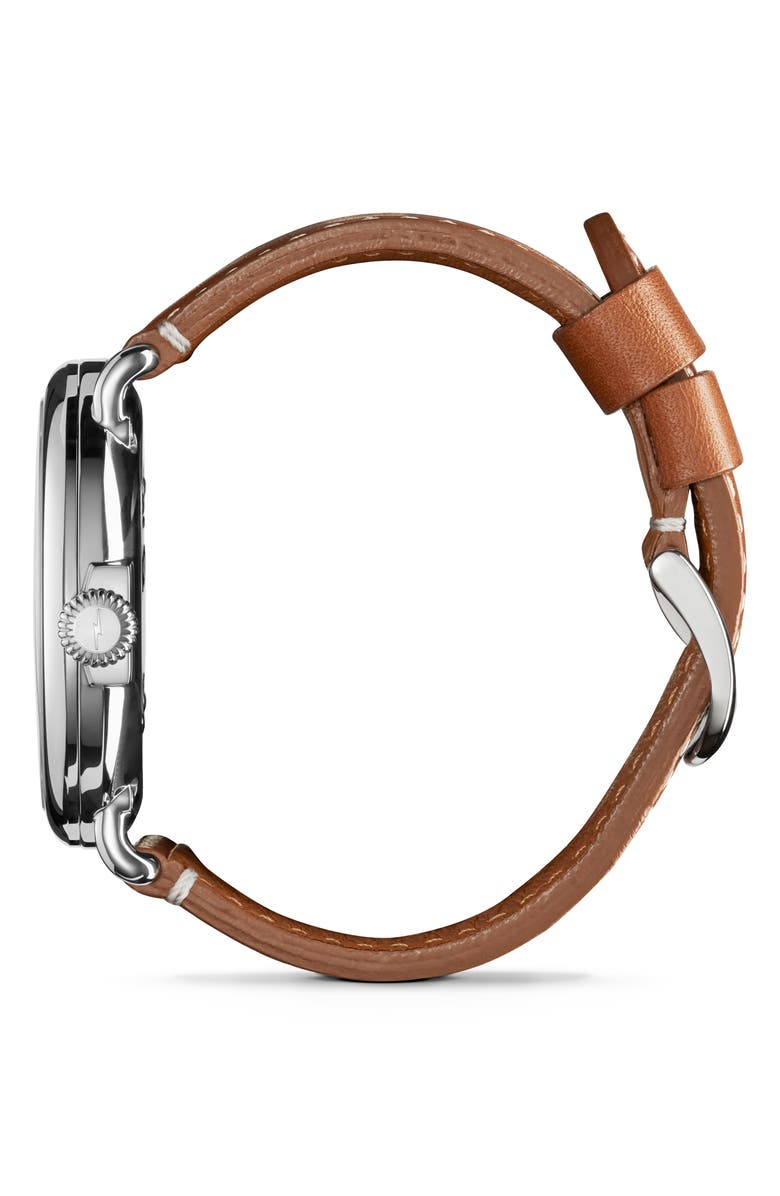 Shinola The Runwell Leather Strap Watch, 47mm, Alternate, color, Brown/ White/ Silver