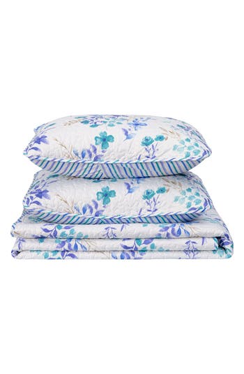 Woven & Weft Blue Floral Spring Reversible Microfiber Quilt Set In Pink