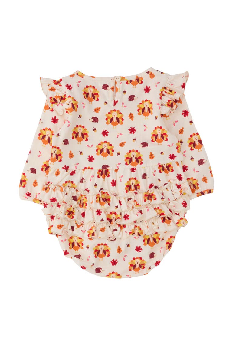 Long Sleeve Flutter Bubble Romper, Alternate, color, Gobble Gobble