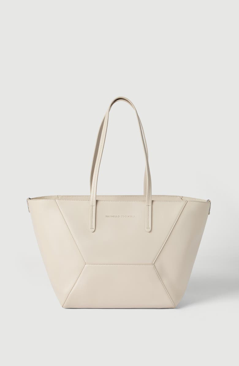 Brunello Cucinelli Calfskin small BC Duo bag, Alternate, color, Ivory