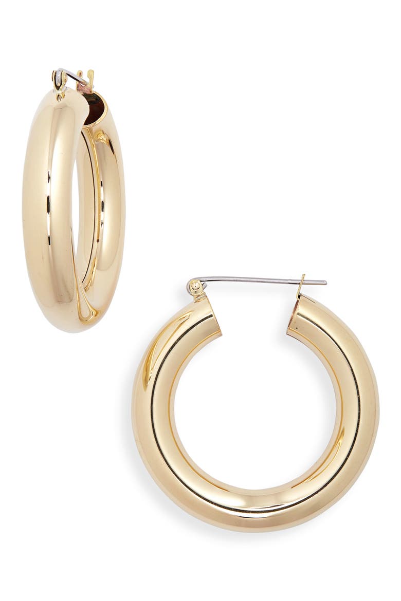 Round Hoop Earrings, Main, color, BRASS