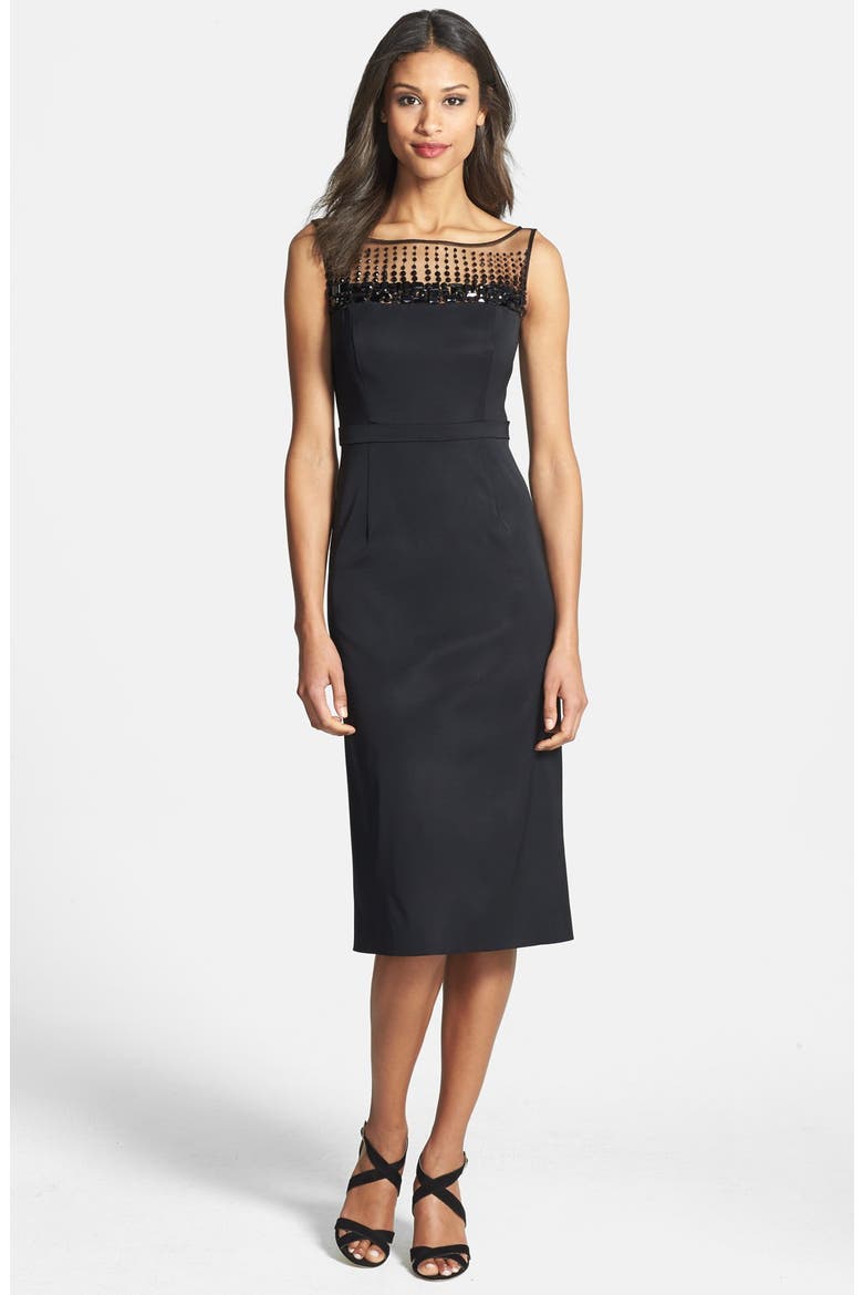 Beaded Neck Faille Dress, Alternate, color, BLACK