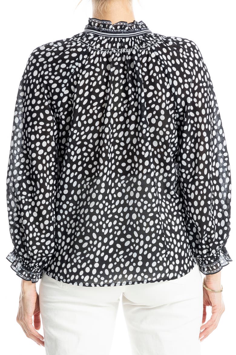 Ruffle Collar Puff Shoulder Top, Alternate, color, BLACK/ ECRU OVALS