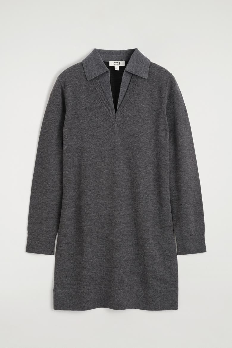 Merino Wool Mini Polo Dress, Alternate, color, GRAY MÉLANGE