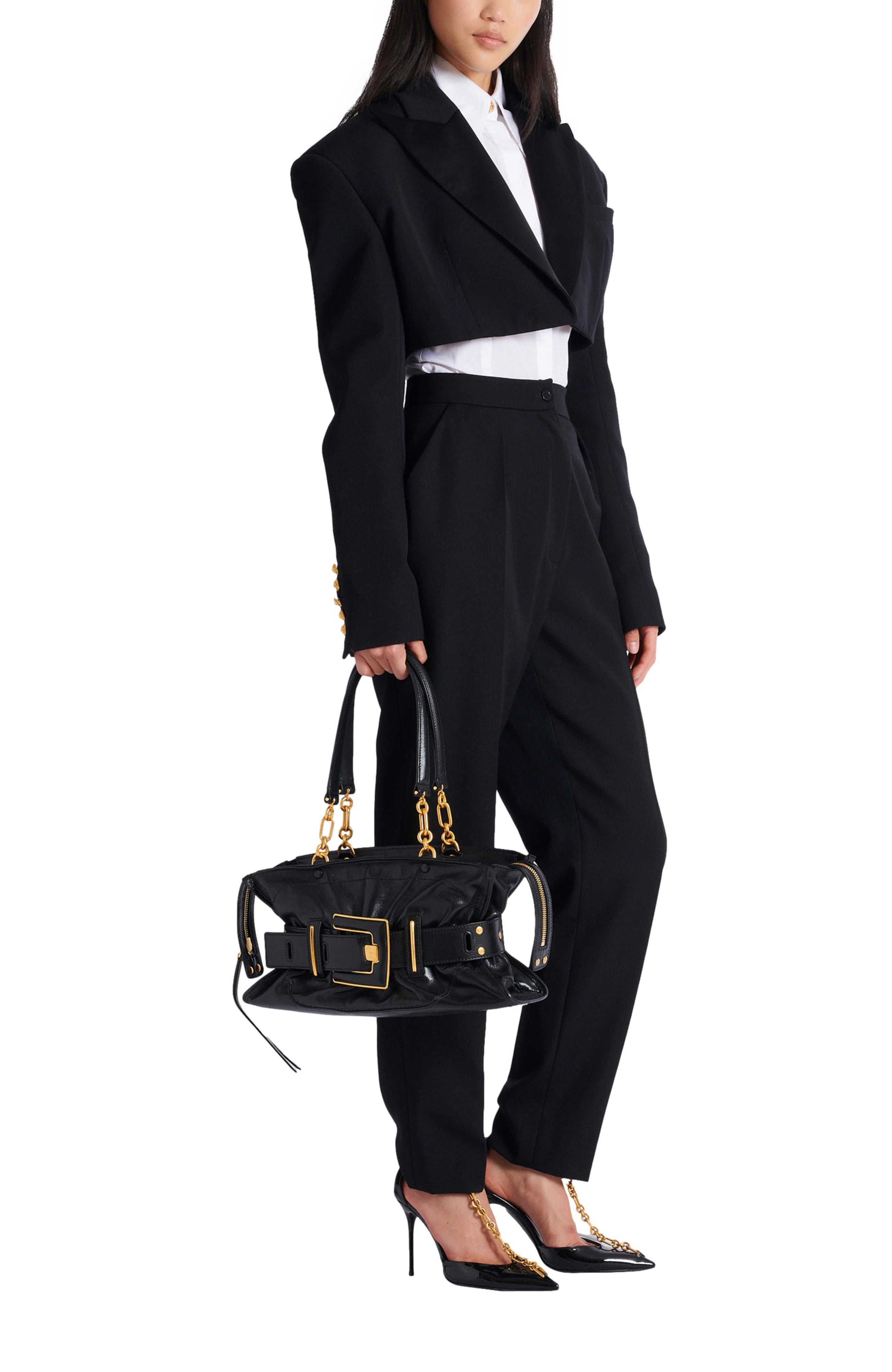 Balmain Calfskin leather Anthem bag, Alternate, color, Black