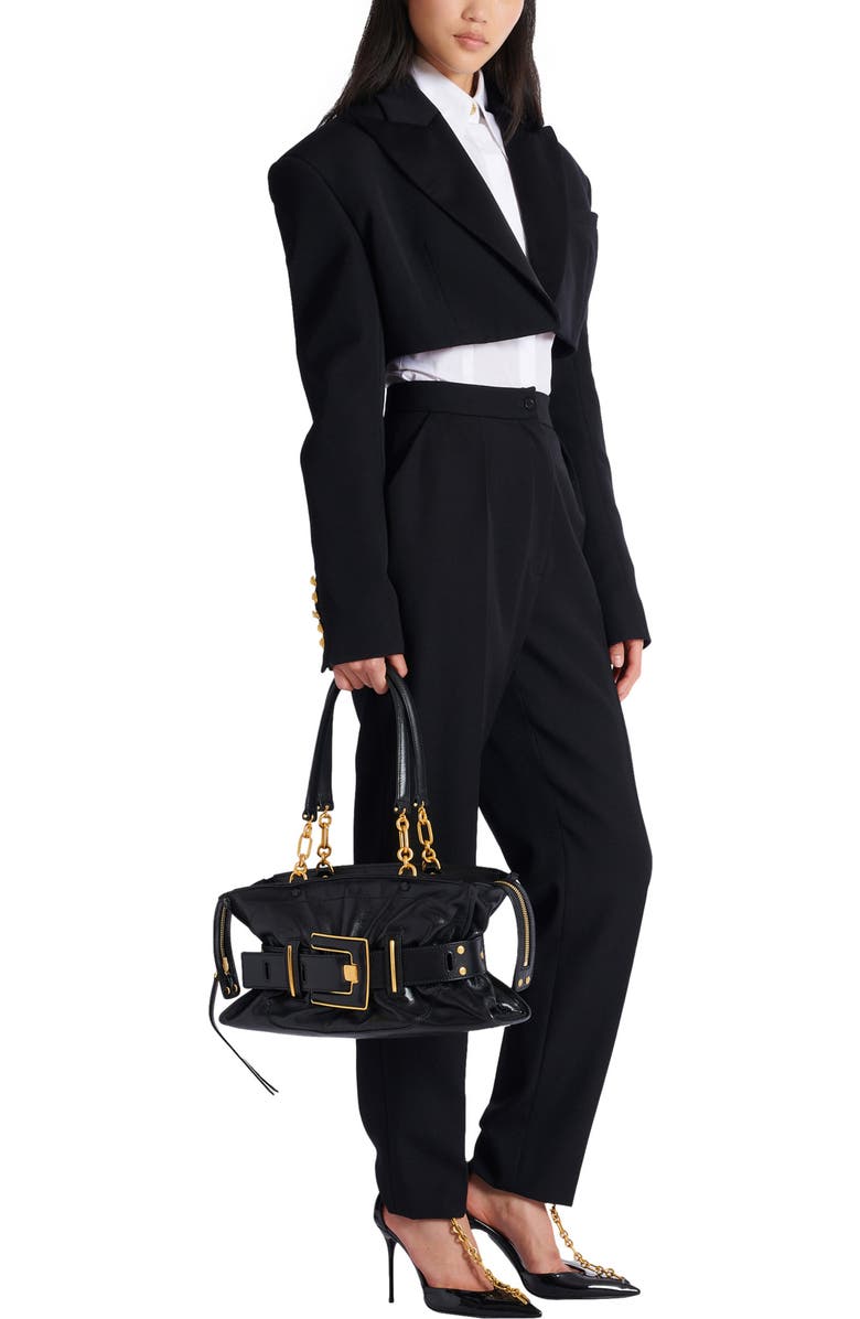 Balmain Calfskin leather Anthem bag, Alternate, color, Black