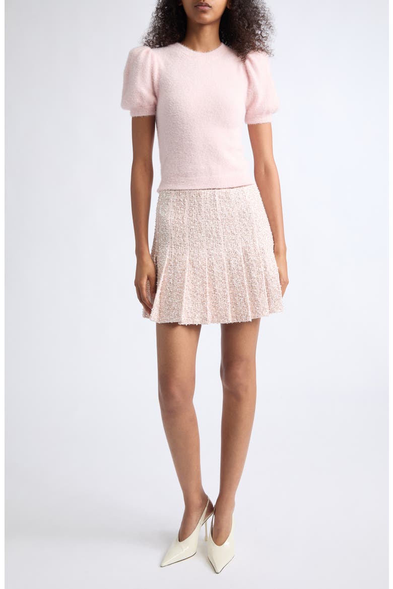 Carter Pleated Embellished Tweed Miniskirt, Main, color, BLUSH