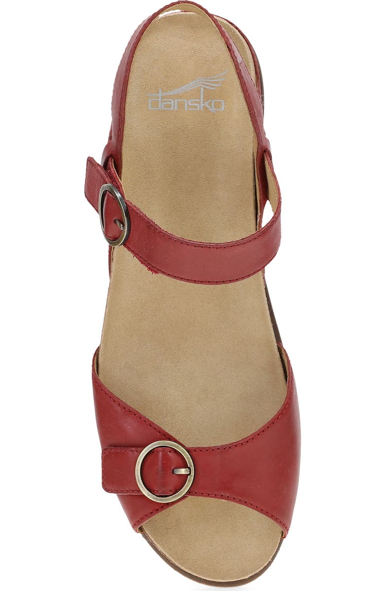 Dansko Candace Ankle Strap Wedge Sandal, Alternate, color, Red Burnished Nappa