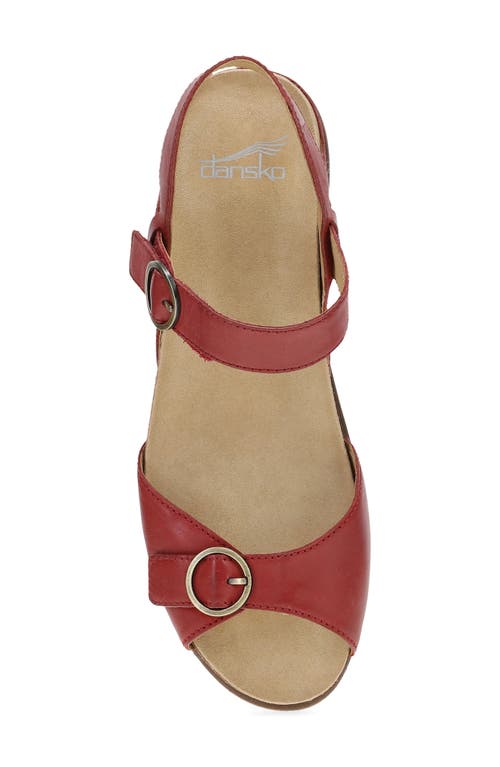 Dansko Candace Ankle Strap Wedge Sandal In Red Burnished Nappa