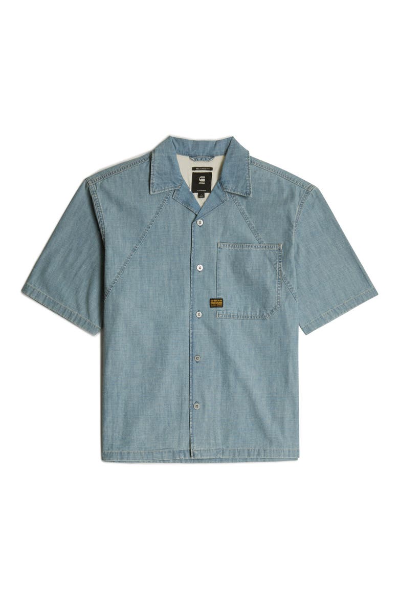 Track Relaxed Fit Organic Cotton Camp Shirt, Alternate, color, FADED BREEZE