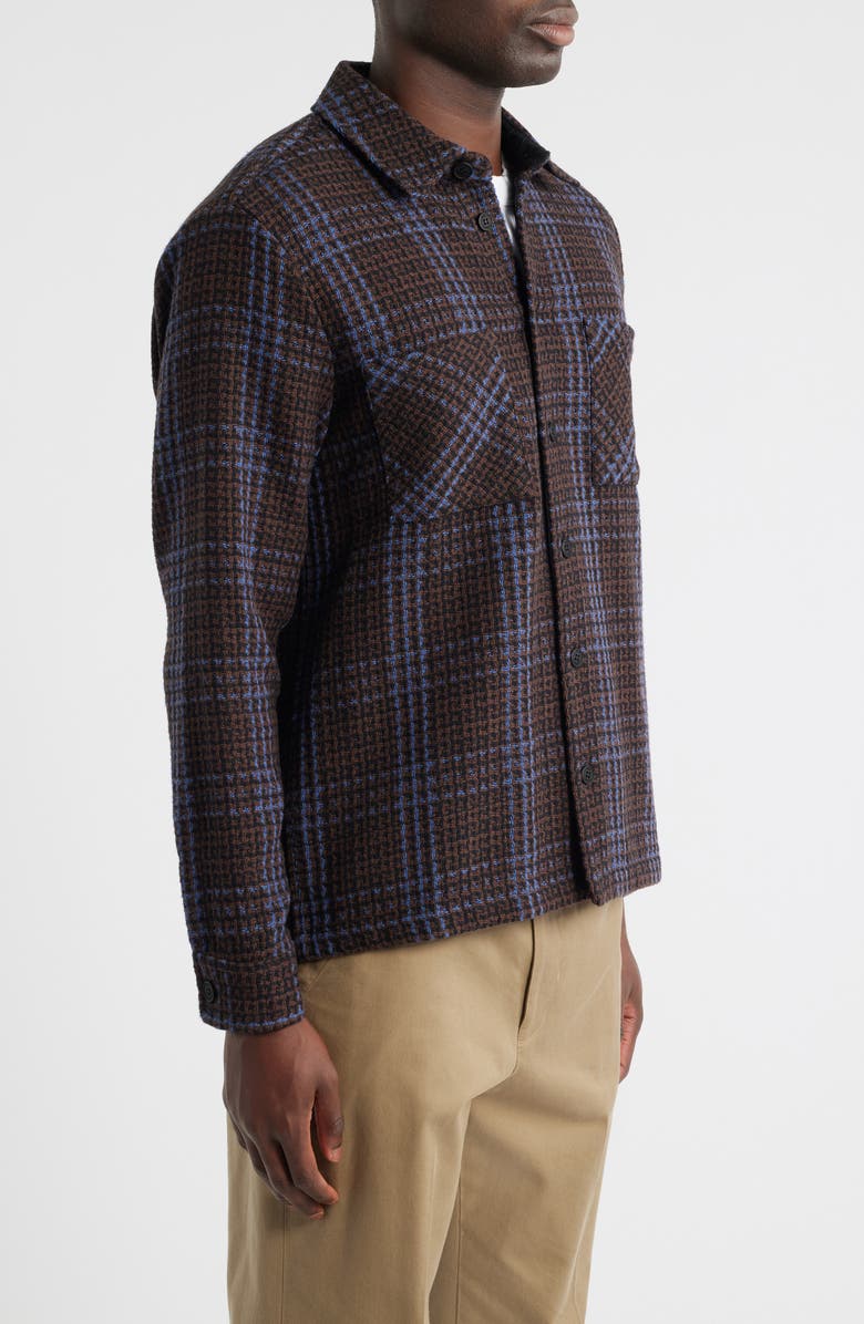 Wax London Whiting Plaid Recycled Cotton Blend Shirt Jacket, Alternate, color, Brown / Blue