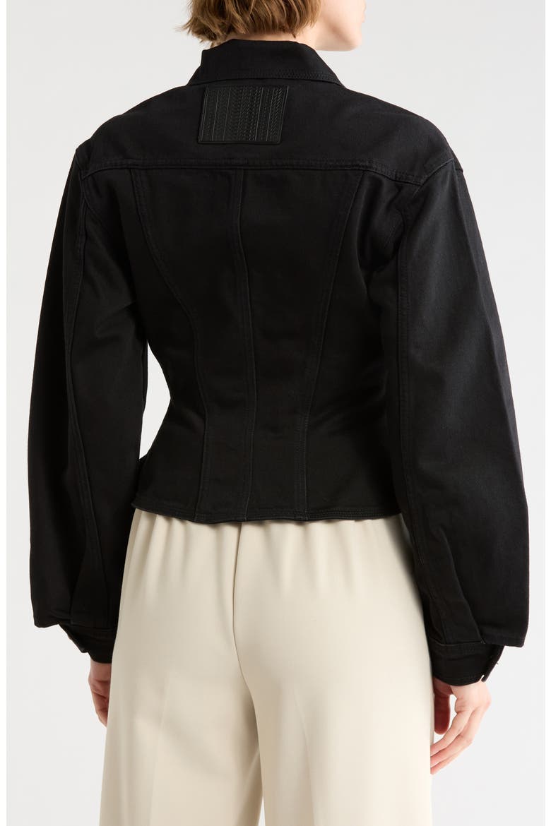 Fluted Crop Denim Jacket, Alternate, color, BLACK