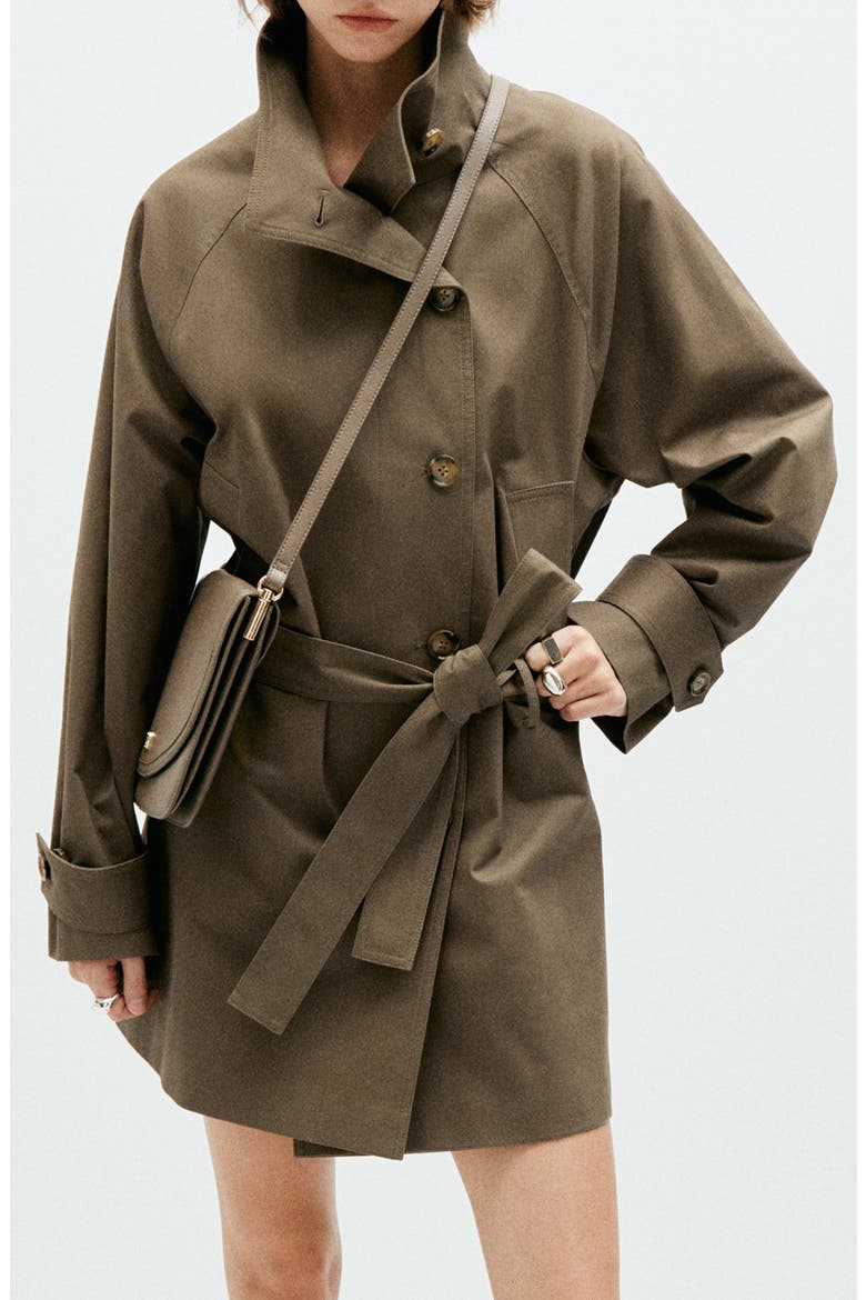 Midi Belted Trench Coat, Main, color, KHAKI GREEN