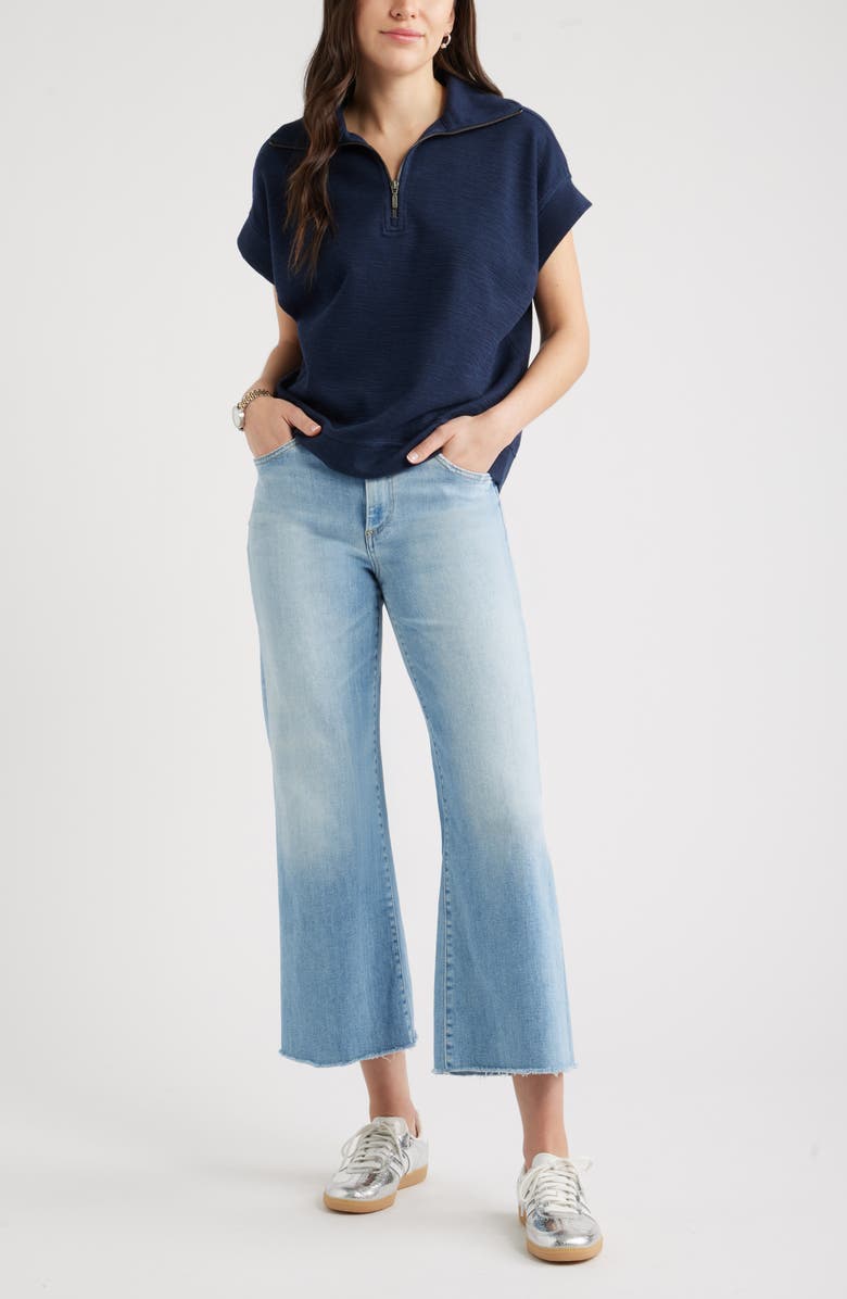 Caslon<sup>®</sup> Short Sleeve Quarter Zip Sweatshirt, Alternate, color, Navy Still