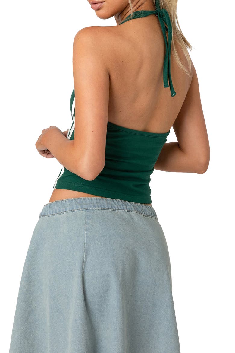 Varsity Crop Graphic Halter Top, Alternate, color, GREEN