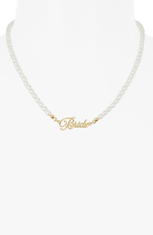 Leith Demi Fine Faux Pearl Stud Earrings & Bride Necklace Set In White- Clear- Gold