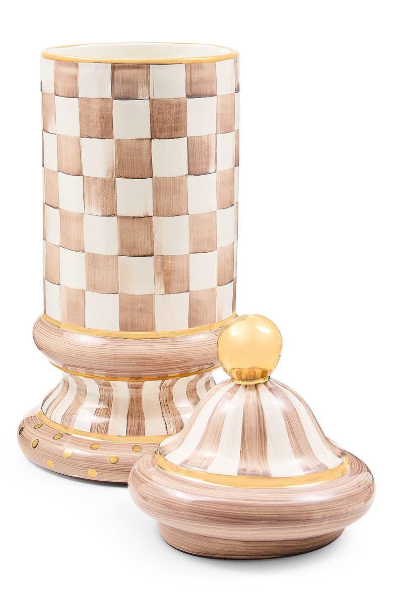 MACKENZIE CHILDS Mocha Check Ceramic Column Canister, Alternate, color, Mocha