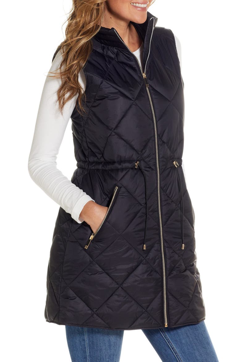 Diamond Quilted Puffer Vest, Alternate, color, BLACK