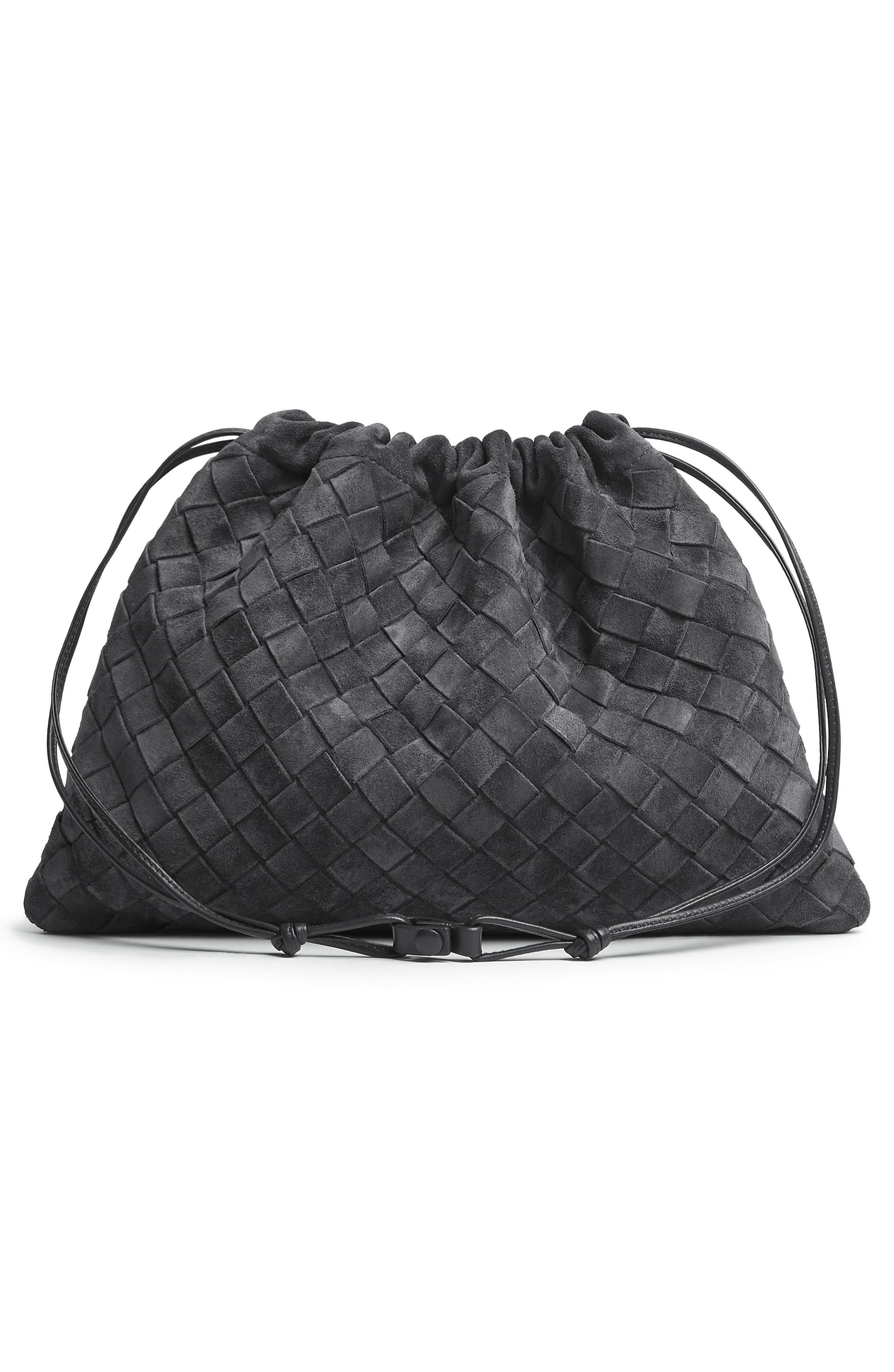 Bottega Veneta Medium Dustbag Intrecciato Suede Bag, Alternate, color, 1035 Graphite-Gold