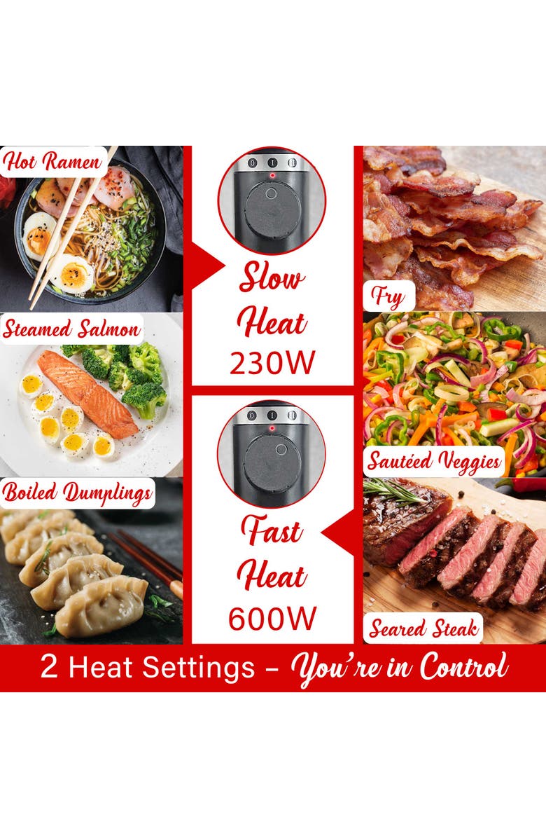 Brentwood Multi-Function Electric Hot Pot Cooker with Ceramic Non-Stick Ceramic Coating and Stainless-Steel Food Steamer, Alternate, color, Black