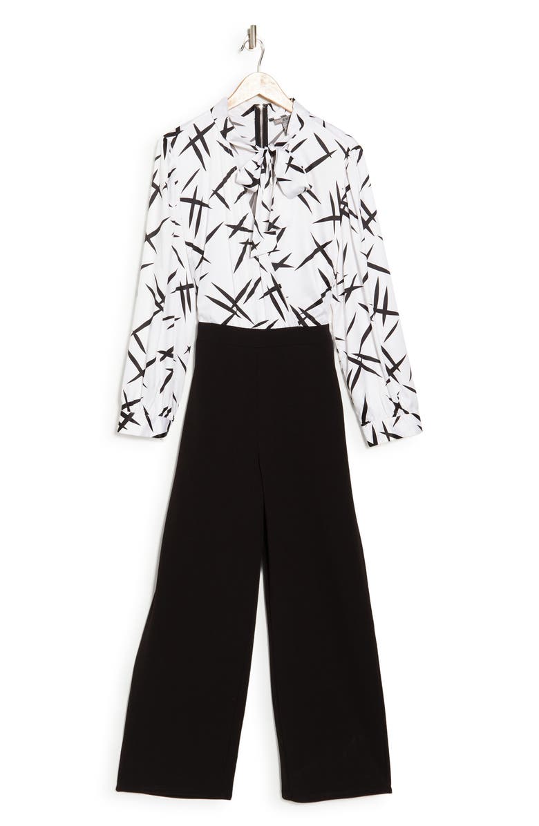 BY DESIGN Zoe Mixed Media Jumpsuit, Alternate, color, Black White