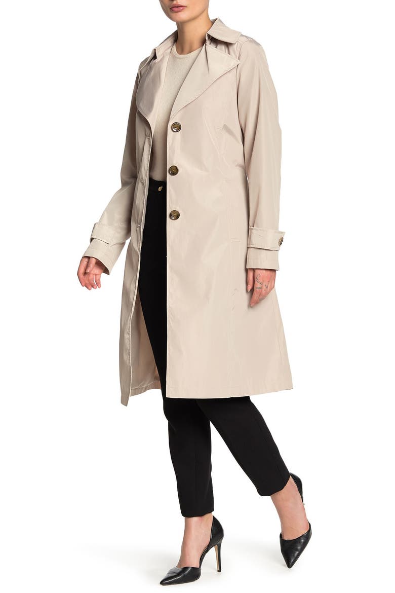 Packable Belted Water Resistant Trench Raincoat, Main, color, STONE