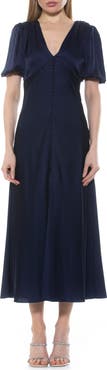 Alexia Admor Lorelei V-Neck Bubble Sleeve Midi Dress