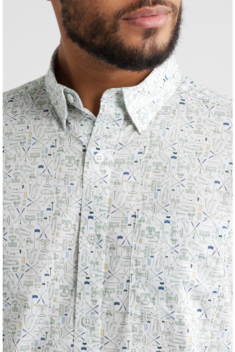 Logan Short Sleeve Button-Up Shirt, Alternate, color, WHITE / SAGE TEE TIME