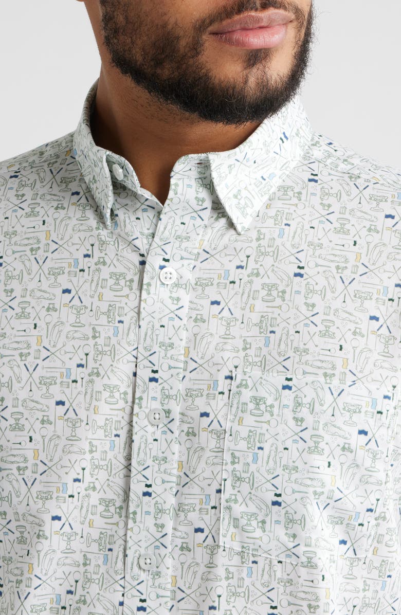 Johnston & Murphy Logan Short Sleeve Button-Up Shirt, Alternate, color, White / Sage Tee Time