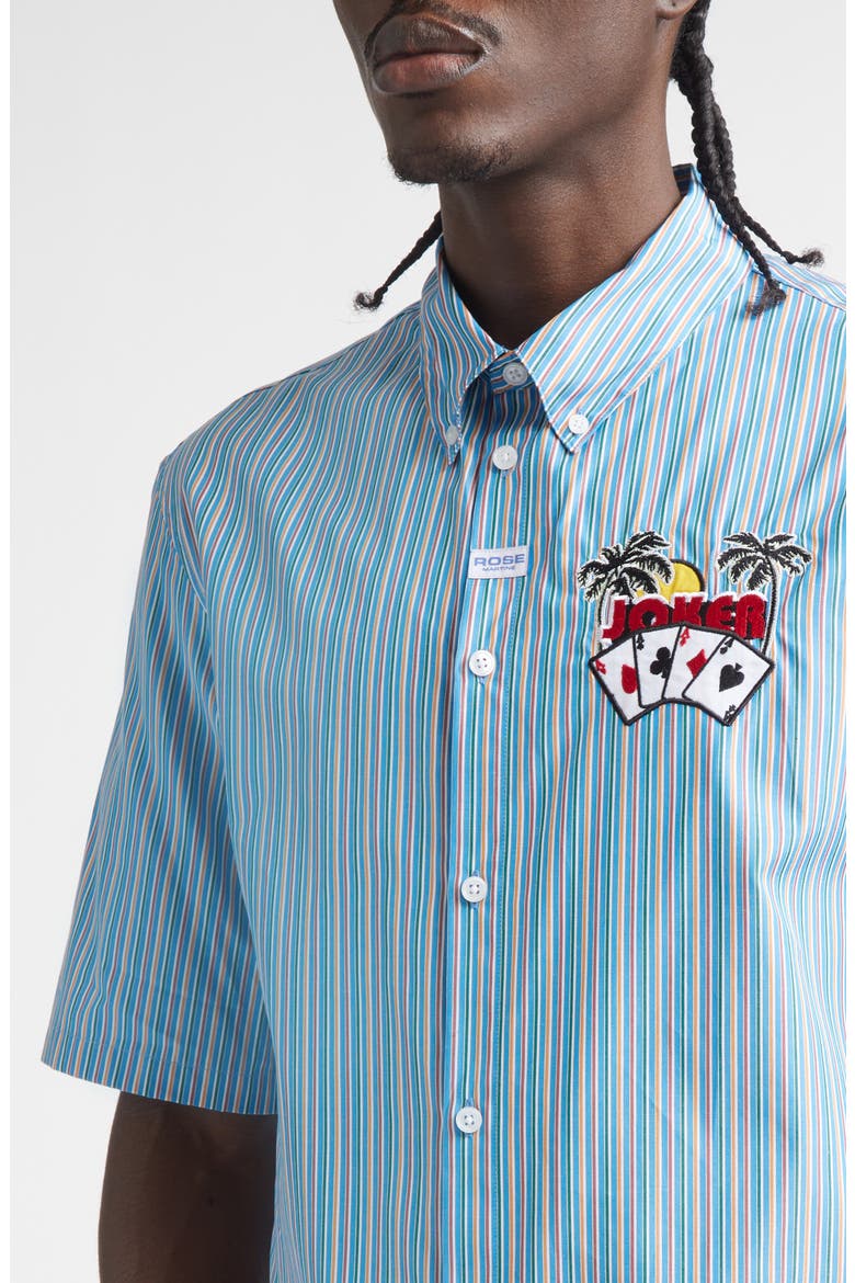 Casual Stripe Button-Down Shirt, Alternate, color, BLUORA
