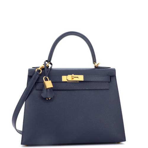 Pre-owned Hermes Hermes Kelly Handbag Blue Epsom With Gold Hardware 28 In Blue