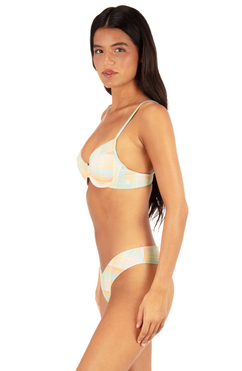 Hurley Vacay Plaid Underwire Bikini Top, Alternate, color, Electric Lime