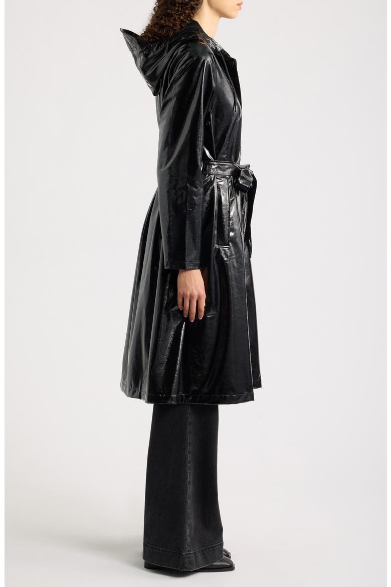 Waterproof A-Line Long Raincoat, Alternate, color, CRACKL BLACK