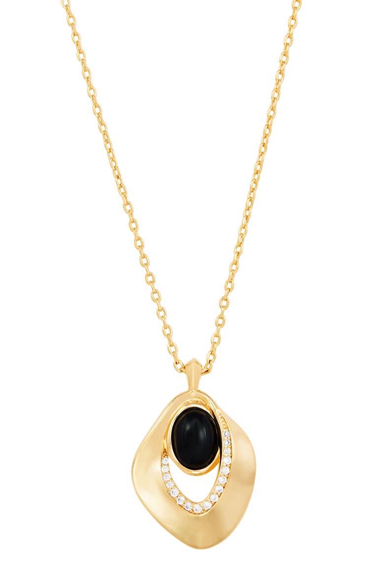 Black Agate Geometric Pendant Necklace, Main, color, YELLOW
