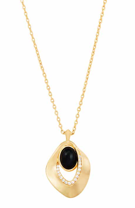 Black Agate Geometric Pendant Necklace