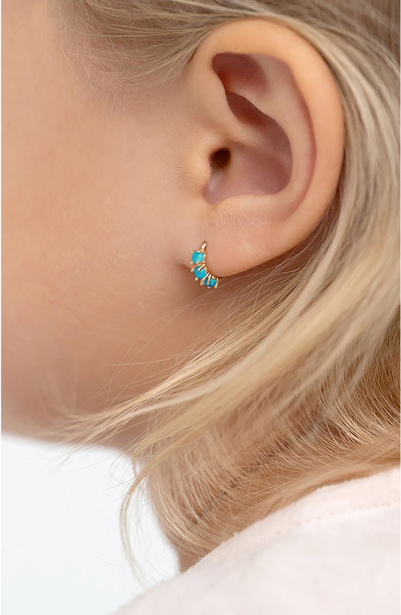 In Season Jewelry 14k Gold Simulated Turquoise Pronged Hoops, Alternate, color, Aqua Blue