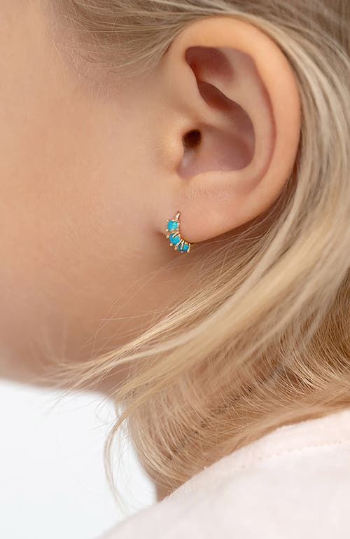 In Season Jewelry 14k Gold Turquoise Pronged Hoops In Aqua Blue