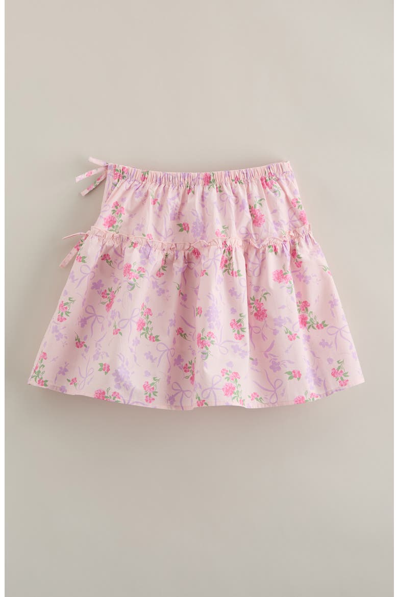 Kids' Floral Faux Wrap Cotton Skirt, Alternate, color, PINK BALM BOW FLORAL