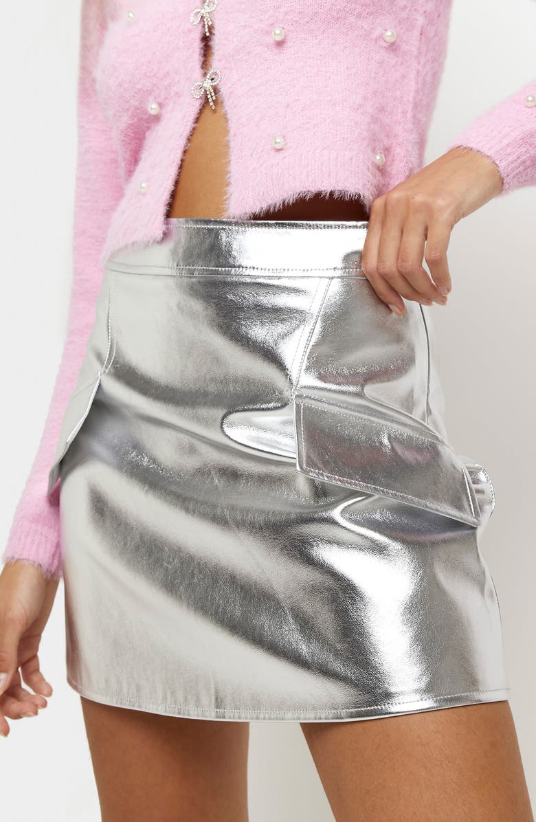 River Island Metallic Faux Leather Miniskirt, Alternate, color, 