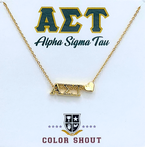 Color Shout Alpha Sigma Tau Sorority Gold Heart Necklace in Yellow Gold  product
