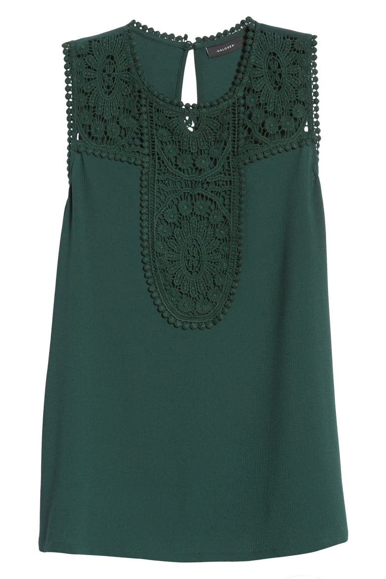 Lace & Crepe Top, Alternate, color, HUNTER GREEN
