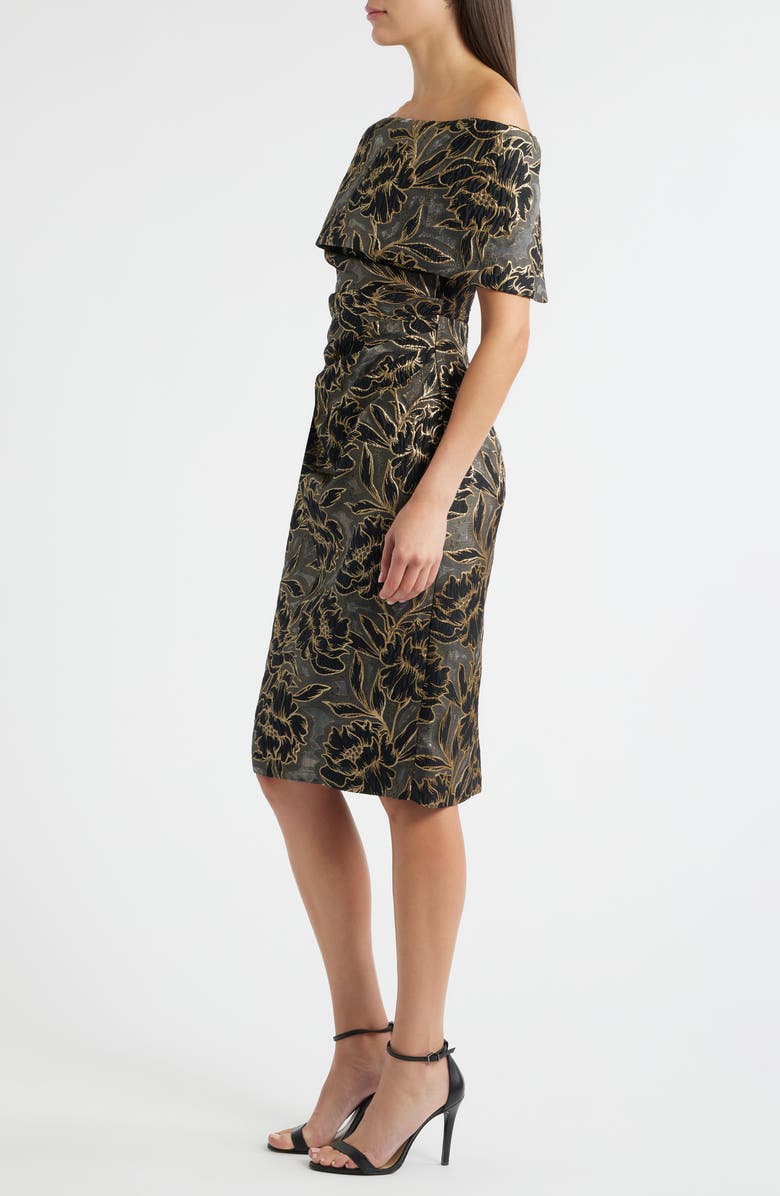 Vince Camuto Metallic Floral Jacquard Off the Shoulder Organza Cocktail Dress, Alternate, color, Black