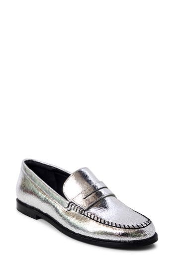 Free People Blanket Stitch Loafers Pale Pewter Leather In Pale Pewter Leather