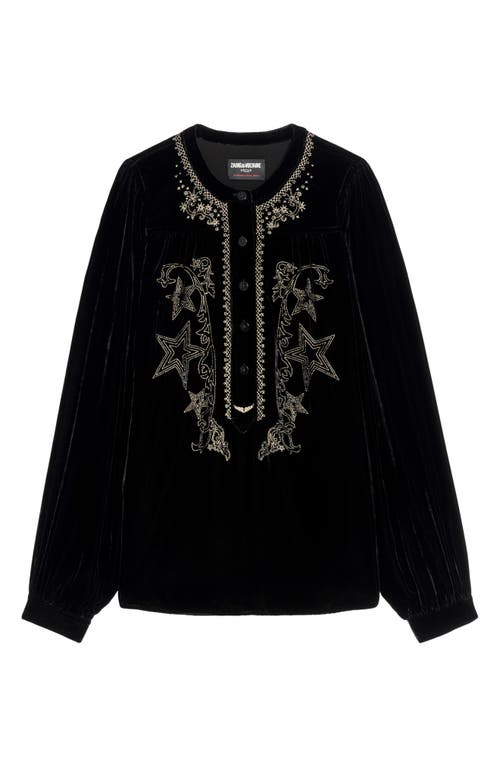 Zadig & Voltaire Tigy Embroidered Velvet Popover Shirt In Black