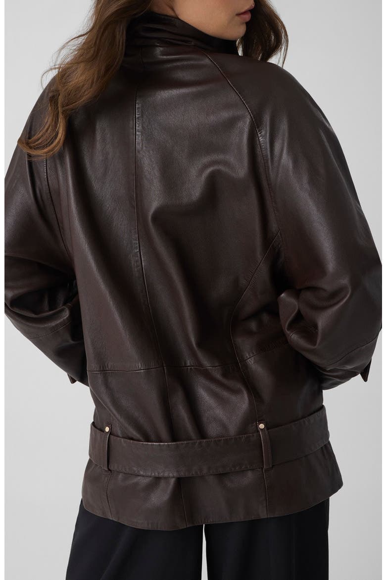 Belted Leather Jacket, Alternate, color, BROWN