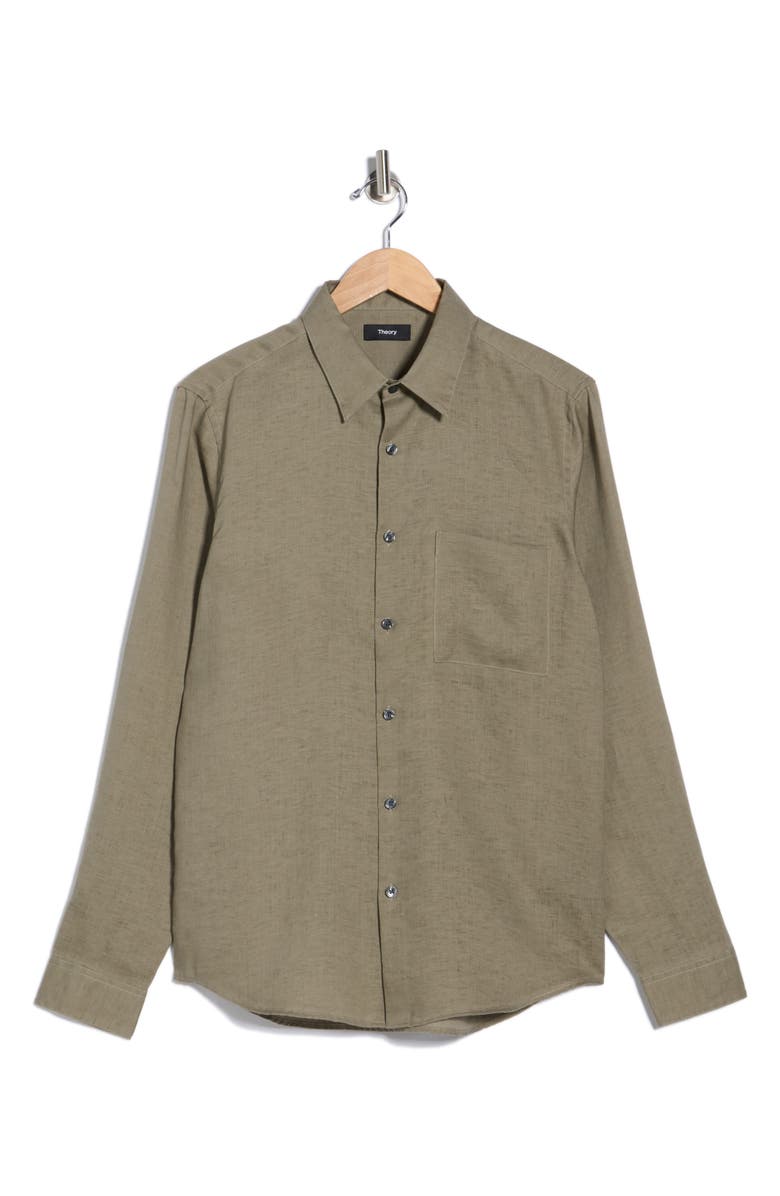 Theory Irving Linen Button-Up Shirt, Alternate, color, Wasabi